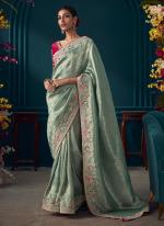 Pure Banarasi Kanjivaram Teal Wedding Wear Sequins Work Saree